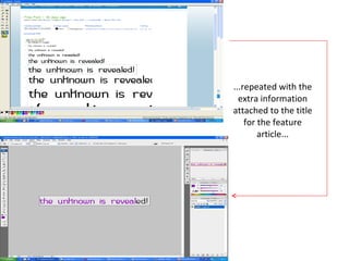 ...repeated with the extra information attached to the title for the feature article... 