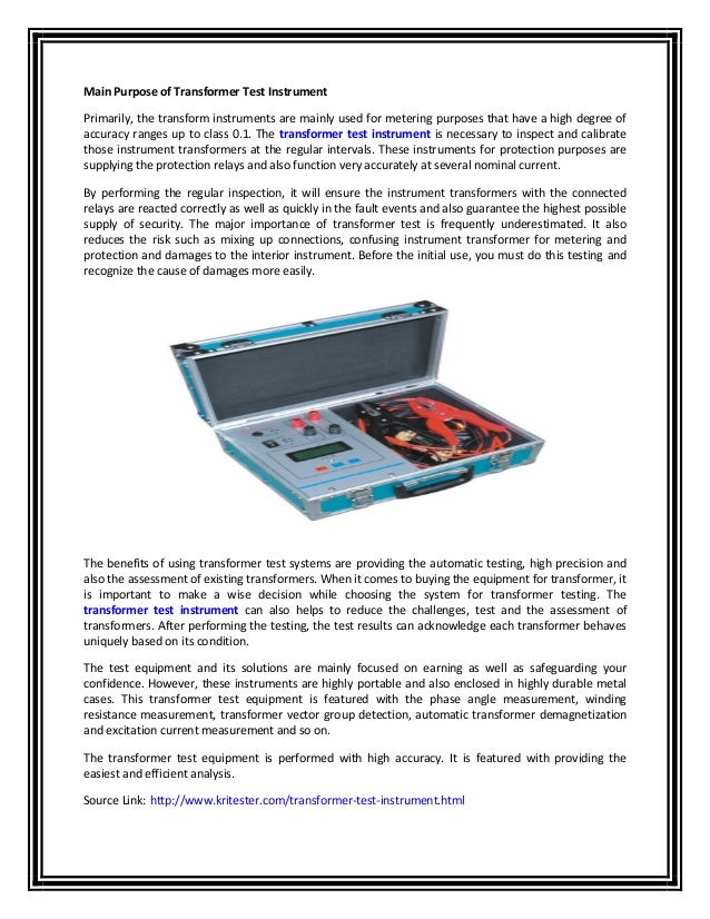 Main Purpose of Transformer Test Instrument