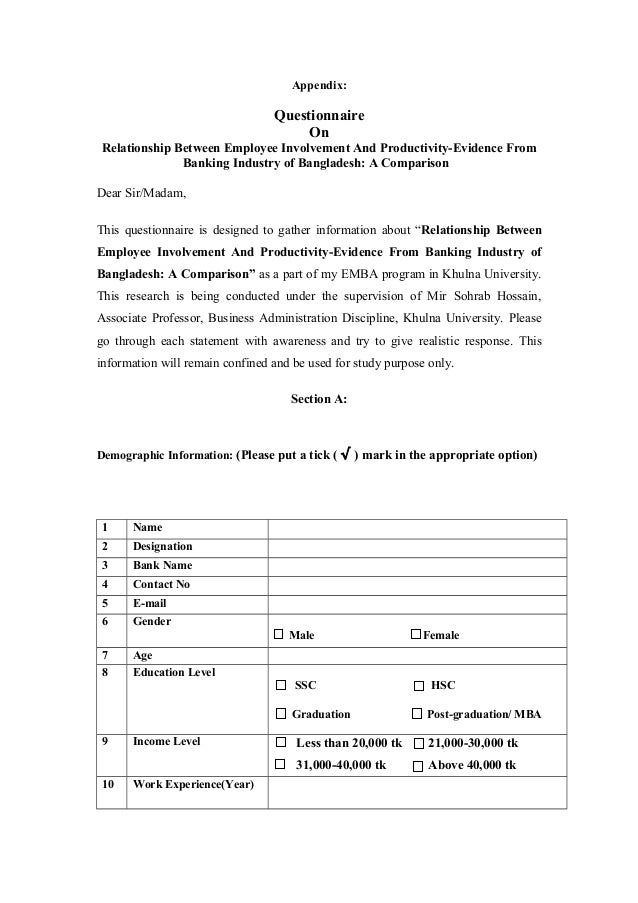 Dissertation appendix questionnaire