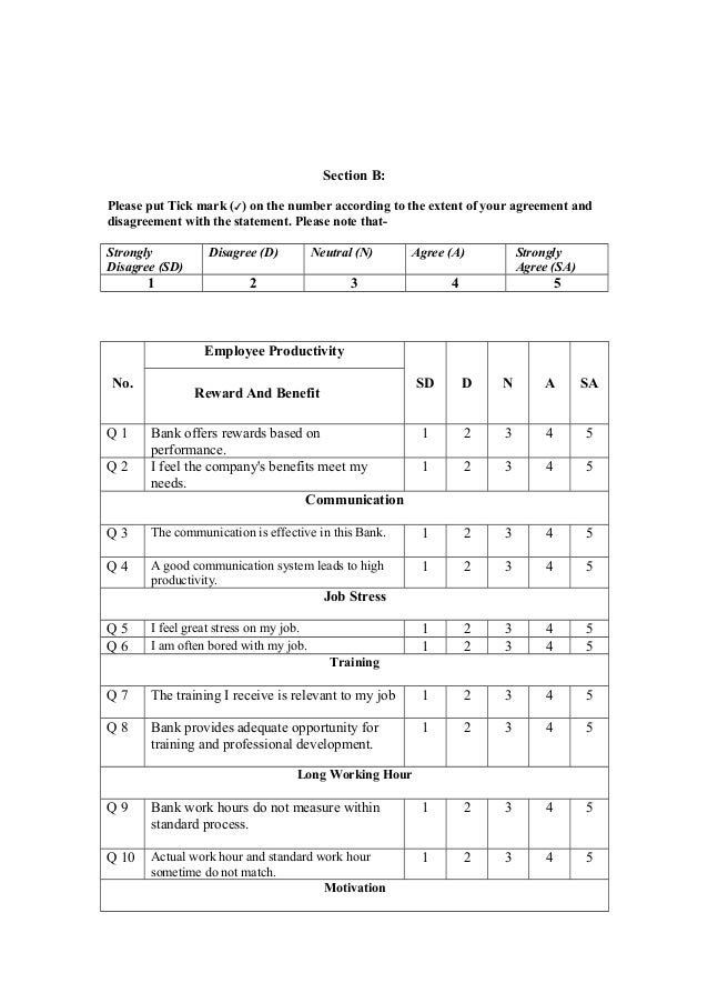 survey questionnaire in thesis