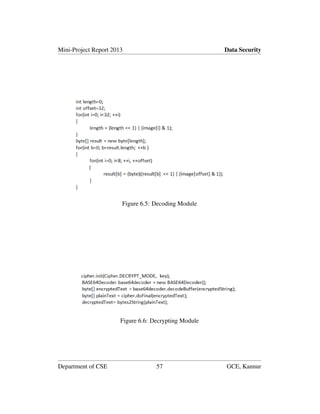 Mini-Project Report 2013 Data Security
Figure 6.5: Decoding Module
Figure 6.6: Decrypting Module
Department of CSE 57 GCE, Kannur
 