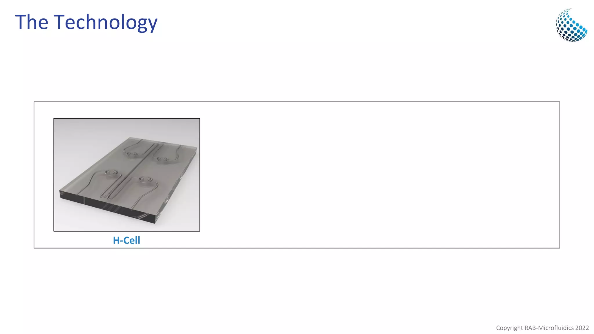 Copyright RAB-Microfluidics 2022
The Technology
H-Cell Selective Extraction
Laminar Flow
Fluidic interface
Hexane Outlet
Sample Outlet
Oil
Hexane
Hexane
Oil
Hexane
300 𝜇m
 