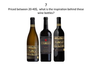 7
Priced between 20-40$, what is the inspiration behind these
wine bottles?
 