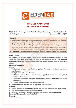 UPSC CSE Mains 2024 GS 1 Model Answers by EDEN IAS | PDF