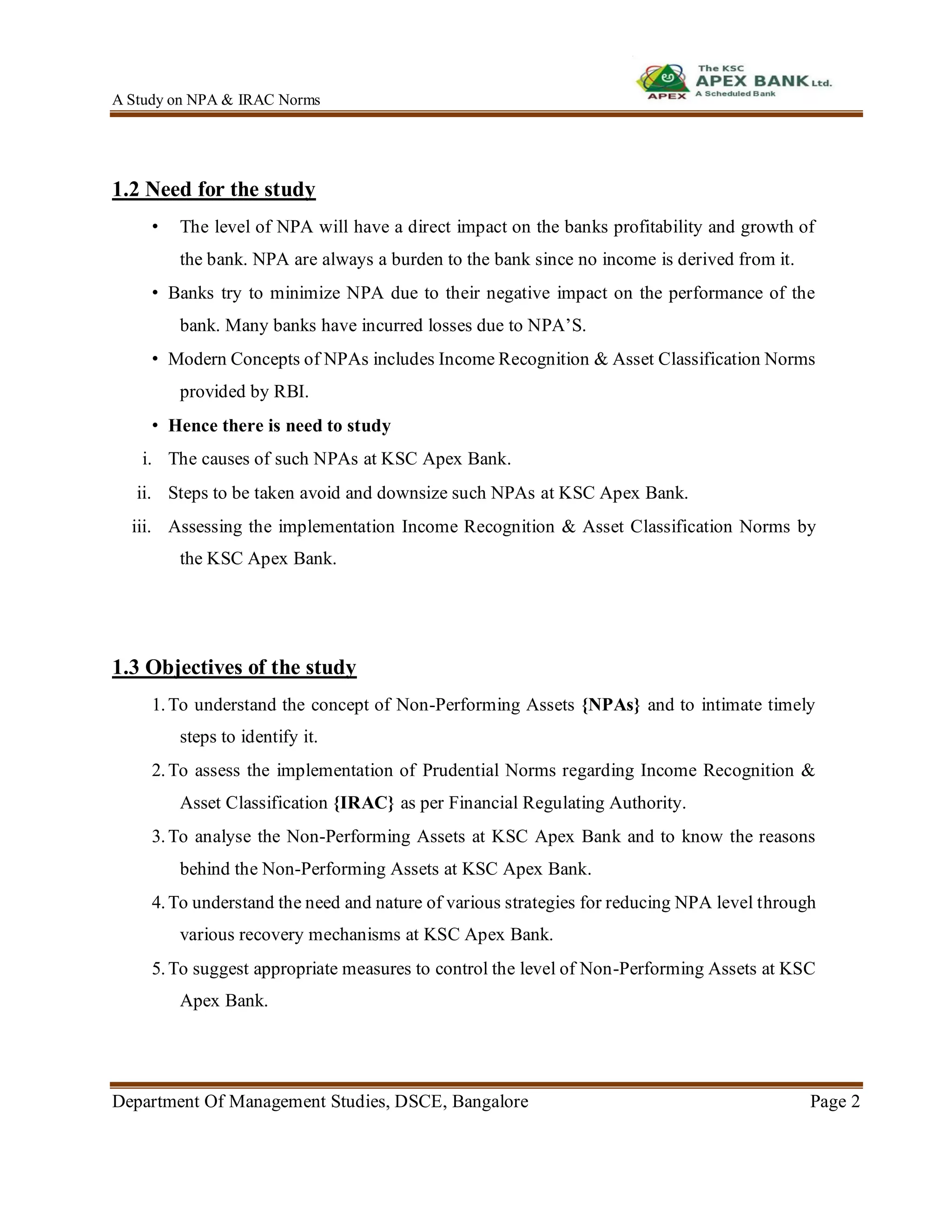 Project on Non Performing Asset and Income Recognition & Asset ...