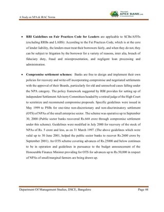 Project on Non Performing Asset and Income Recognition & Asset ...