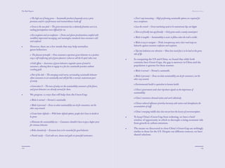 The Red Papers:                                                                                                                                                                  Mainstream Green



          o The high cost of being green — Sustainable products frequently carry a price               o Don’t stop innovating — High performing sustainable options are required for
          premium and/or a performance and trustworthiness trade-oﬀ.                                   mass acceptance.

          o Green is the new pink — The green movement has a distinctly feminine cast to it,           o Lose the crunch — Green marketing needs to be mainstream hip, not hippie.
          making participations more diﬃcult for me.
                                                                                                       o Turn eco-friendly into ego-friendly — Girly green needs a manly counterpart.
          o Eco-suspicion and eco-confusion — Doom and gloom proclamations coupled with
          muddled, impersonal messaging, and meaningless standards leave consumers cold                o Make it tangible — Sustainability is easier to follow when the trail is visible.
          and confused.
                                                                                                       o Make it easy to navigate — Truth, transparency, and a clear road map are
•         However, there are a few trends that may help normalize                                      bulwarks against consumer confusion and suspicion.
          green behaviors:
                                                                                                       o Tap into hedonism over altruism — Show how much fun is to be had on the green
          o The pleasure principle — Once consumers experience green behaviors in a positive           side of life.
          way, a self-reinforcing cycle of green pleasure (what we call the G-spot) takes root.
                                                                                                   •   In comparing the US and China, we found that while both
          o Guilt oﬀsets — Awareness of green behaviors engenders peace of mind in                     countries have Green Gaps, the gap is narrower in China and the
          consumers, allowing them to engage in a few less sustainable practices without               population is greener for these reasons:
          crushing guilt.
                                                                                                       o Make it normal — Normal is sustainable.
          o Part of the club — The emerging social norms surrounding sustainable behavior
                                                                                                       o Make it personal — Focus on what sustainability can do for consumers, not the
          allow consumers to act sustainably and still feel like a normal, mainstream part
                                                                                                       other way around.
          of society.
                                                                                                       o Environmental health is equivalent to human health.
          o Generation S — The teens of today are the sustainability consumers of the future,
          and green behaviors are already normal for them.                                             o China’s government sends clear top-down signals on the importance of
                                                                                                       sustainability.
•         We propose 12 ways that will help close the Green Gap:
                                                                                                       o China’s consumers demand action and work collectively.
          o Make it normal — Normal is sustainable.
                                                                                                       o Chinese cultural influences prioritize harmony with nature and deemphasize the
          o Make it personal — Focus on what sustainability can do for consumers, not the
                                                                                                       accumulation of stuff.
          other way around.
                                                                                                       o China’s emerging middle class does not yet have the luxury of overconsumption.
          o Create better defaults — With better default options, people don’t have to decide to
          be green.                                                                                •   To keep China’s Green Gap from widening, we have a brief
                                                                                                       window of opportunity in which to decouple a rising economic tide
          o Eliminate the sustainability tax — Consumers shouldn’t have to pay a higher price
                                                                                                       from growth in carbon emissions.
          for virtuous behavior.
                                                                                                   •   The means we discovered to close China’s Green Gap are strikingly
          o Bribe shamelessly — Everyone loves to be rewarded for good behavior.
                                                                                                       similar to those for the US. Despite our diﬀerent contexts, we have
          o Punish wisely — Used with care, shame and guilt are powerful motivators.                   shared solutions.




122                                                                                                                                                                                          123
 
