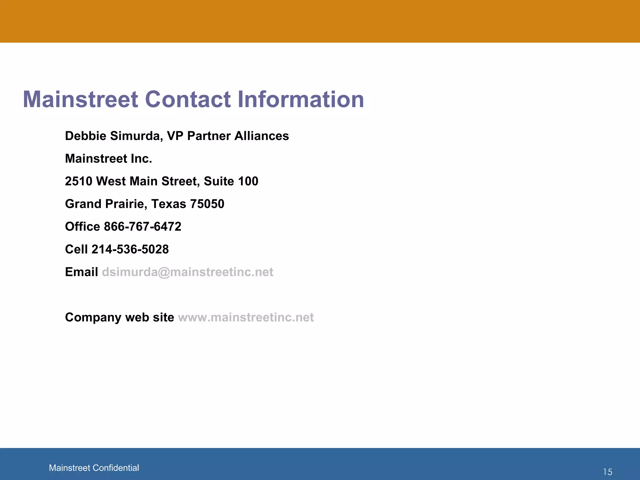 Mainstreet Inc  Capabilities Overview Dec 2011