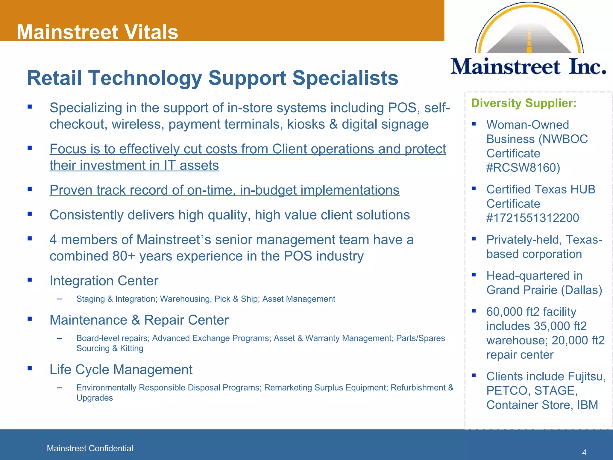 Mainstreet Inc  Capabilities Overview Dec 2011