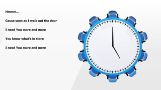 Hmmm...
Cause soon as I walk out the door
I need You more and more
You know what's in store
I need You more and more
 