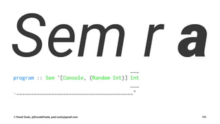 Sem r a___
program :: Sem '[Console, (Random Int)] Int
___
.________________________________________^
© Pawel Szulc, @EncodePanda, paul.szulc@gmail.com 191
 