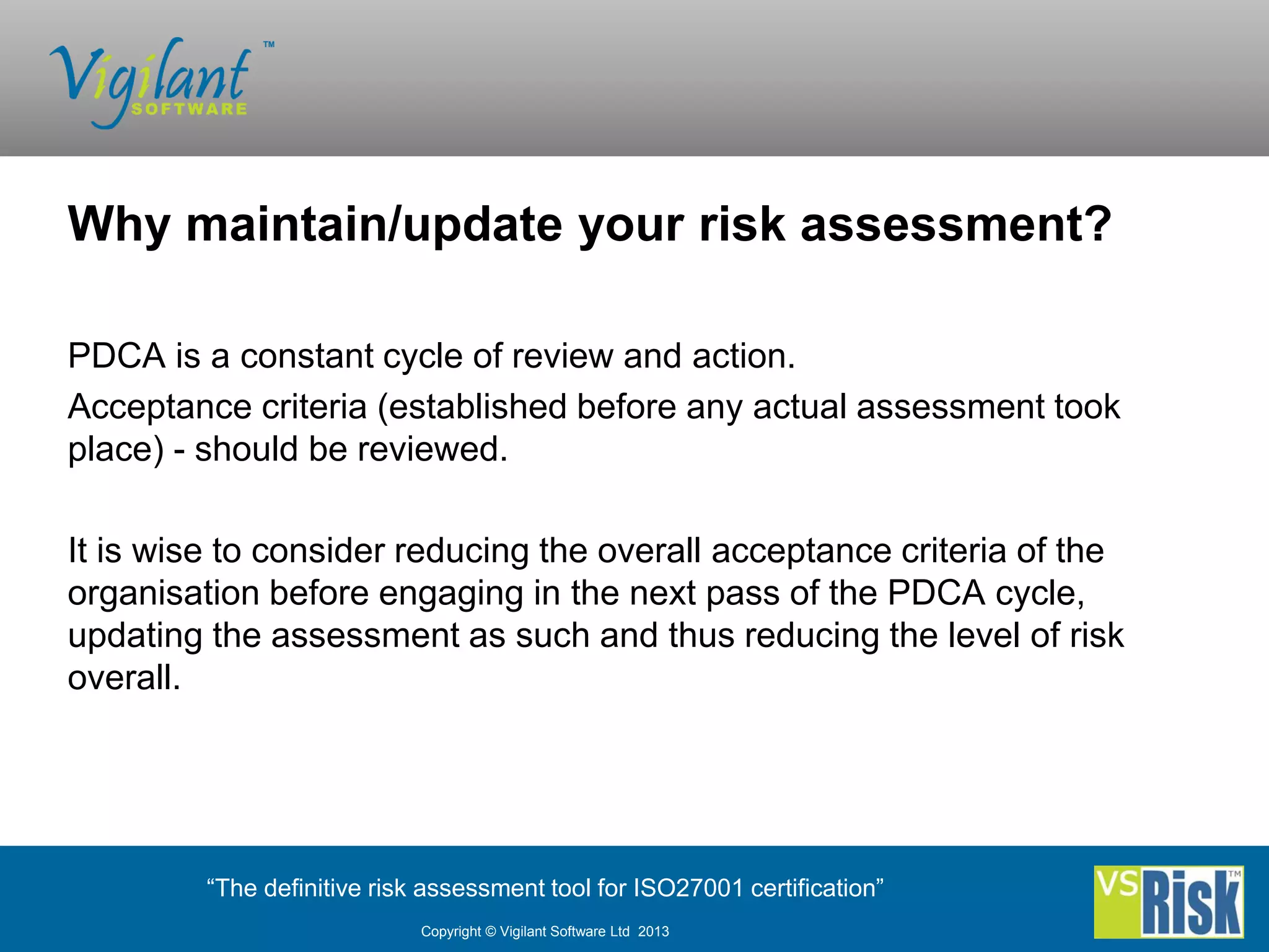 Maintaining and updating your risk assessment using vsRisk | PPT