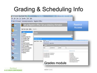 Grading & Scheduling Info
#BBK12UC
Grades module
Restrict
Access
 