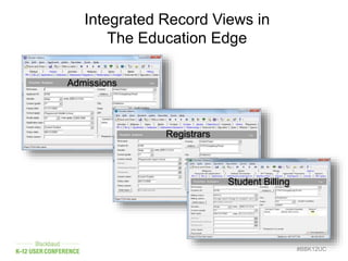 Integrated Record Views in
The Education Edge
#BBK12UC
Admissions
Registrars
Student Billing
 