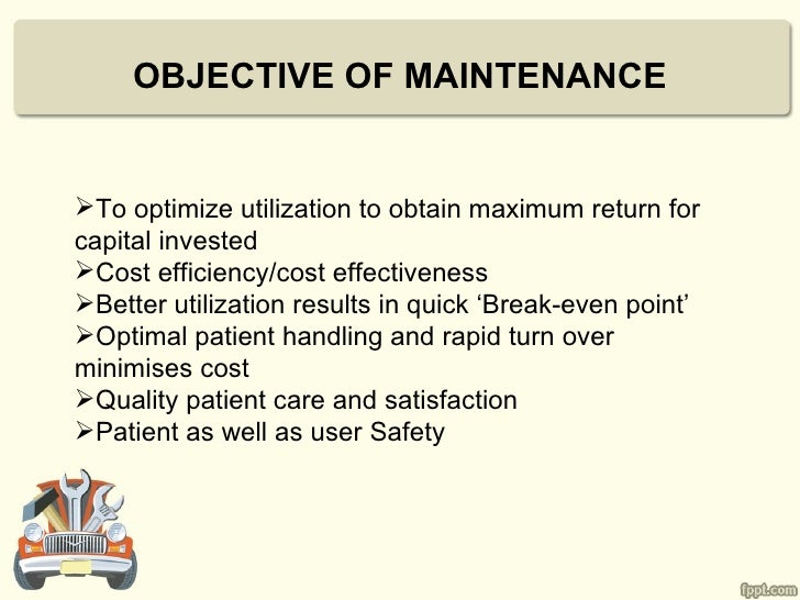 maintenance department objective What goals for safety • “traditional safety” is compliance – (doing the minimum required to keep out of jail) • vpp is about excellence – (how do you improve beyond regulatory standards) • continuous improvement & the right goals will break the “boom and bust” cycle of safety. maintenance department objective What goals for safety • “traditional safety” is compliance – (doing the minimum required to keep out of jail) • vpp is about excellence – (how do you improve beyond regulatory standards) • continuous improvement & the right goals will break the “boom and bust” cycle of safety.