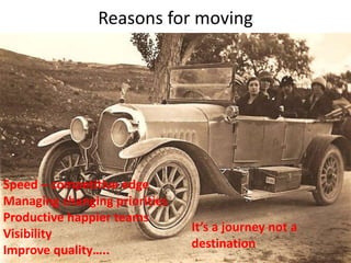 Reasons for moving
2
© 2017 Inspire Quality Services
Speed – competitive edge
Managing changing priorities
Productive happier teams
Visibility
Improve quality…..
It’s a journey not a
destination
 