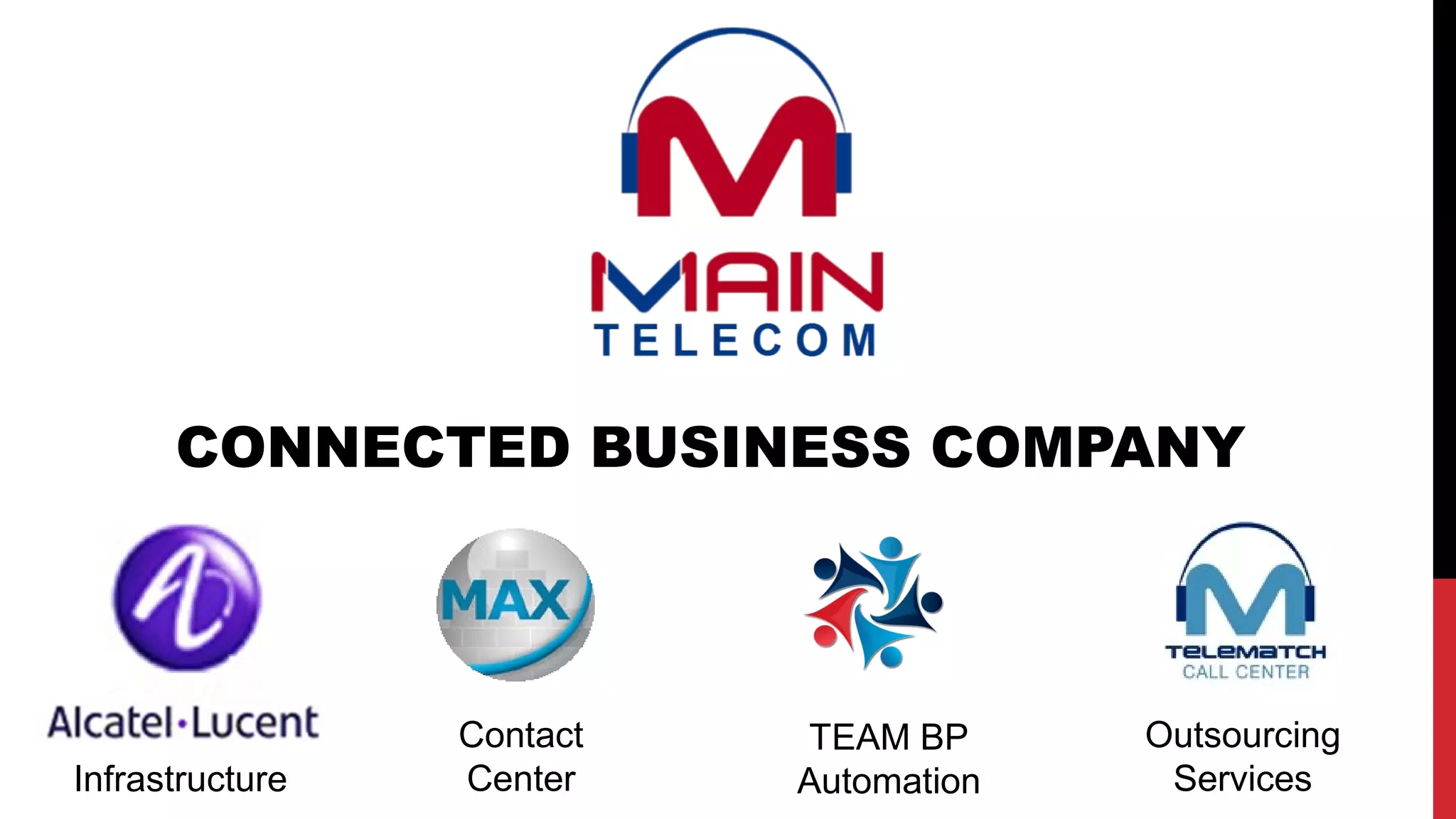 CONNECTED BUSINESS COMPANY
TEAM BP
Automation
Contact
Center
Outsourcing
ServicesInfrastructure
 