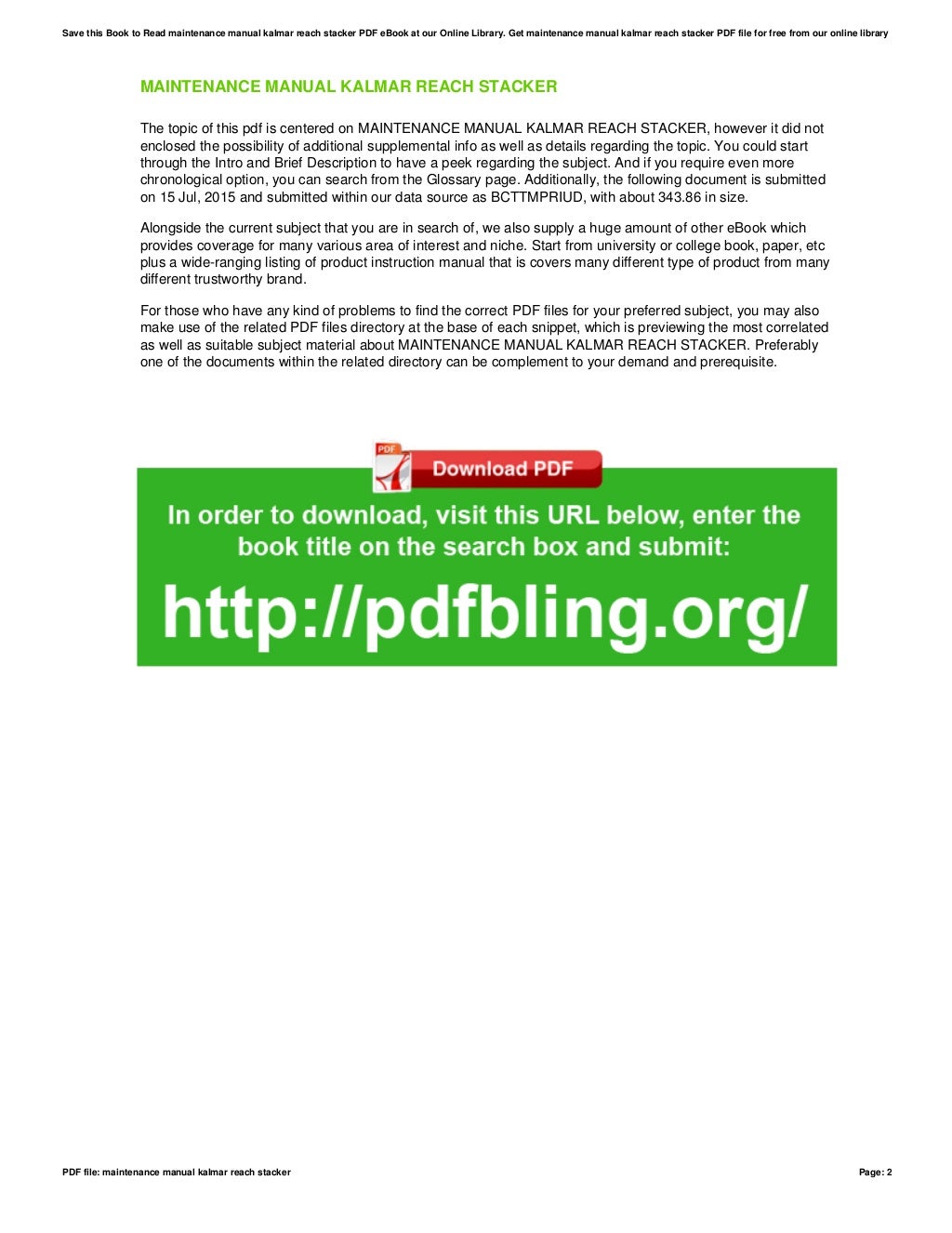 Maintenance manualkalmarreachstacker