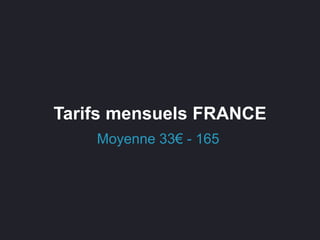 Tarifs mensuels FRANCE
Moyenne 33€ - 165
 