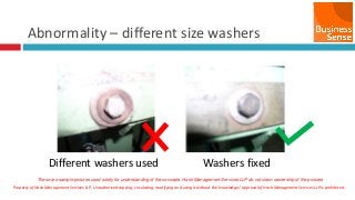 Property of Hash Management Services LLP. Unauthorized copying, circulating, modifying and using it without the knowledge / approval of Hash Management Services LLP is prohibited.
Abnormality – different size washers
Different washers used Washers fixed
These are sample pictures used solely for understanding of the concepts. Hash Management Services LLP do not claim ownership of the pictures
 