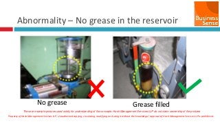 Property of Hash Management Services LLP. Unauthorized copying, circulating, modifying and using it without the knowledge / approval of Hash Management Services LLP is prohibited.
Abnormality – No grease in the reservoir
No grease Grease filled
These are sample pictures used solely for understanding of the concepts. Hash Management Services LLP do not claim ownership of the pictures
 