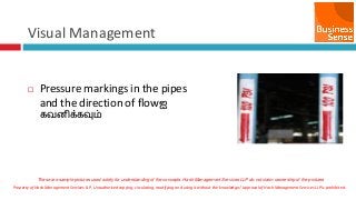 Property of Hash Management Services LLP. Unauthorized copying, circulating, modifying and using it without the knowledge / approval of Hash Management Services LLP is prohibited.
Visual Management
 Pressure markings in the pipes
and the direction of flowஐ
கேைிக்கவும்
These are sample pictures used solely for understanding of the concepts. Hash Management Services LLP do not claim ownership of the pictures
 