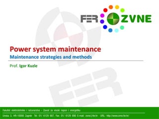 Power system maintenance
Maintenance strategies and methods
Prof. Igor Kuzle
 