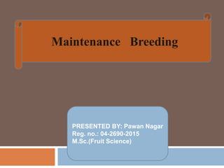PRESENTED BY: Pawan Nagar
Reg. no.: 04-2690-2015
M.Sc.(Fruit Science)
Maintenance Breeding
 