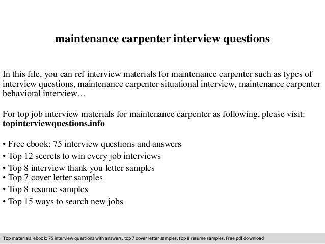 maintenance carpenter interview questions carpentry cover letter