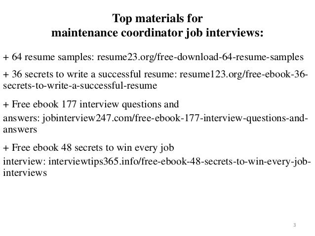 2 3 Top Materials For Maintenance Coordinator Job Interviews 64 Resume Samples 2 3 Top Materials For Maintenance Coordinator Job Interviews 64 Resume Samples
