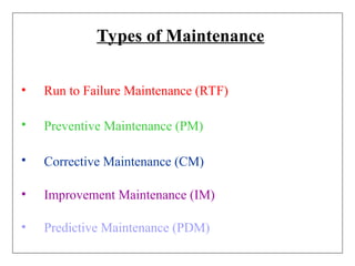 Improper Maintenance Examples Maintenance Engineering - Lecture 1.ppt