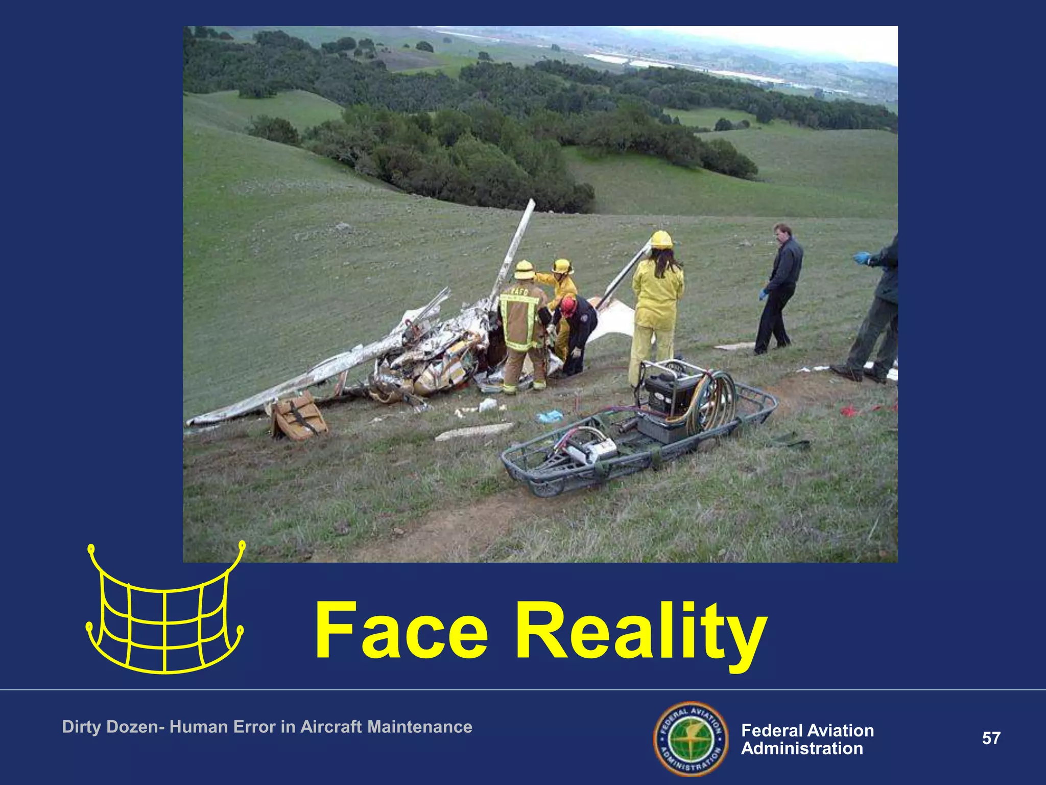 57Federal Aviation
Administration
Dirty Dozen- Human Error in Aircraft Maintenance
Face Reality
 