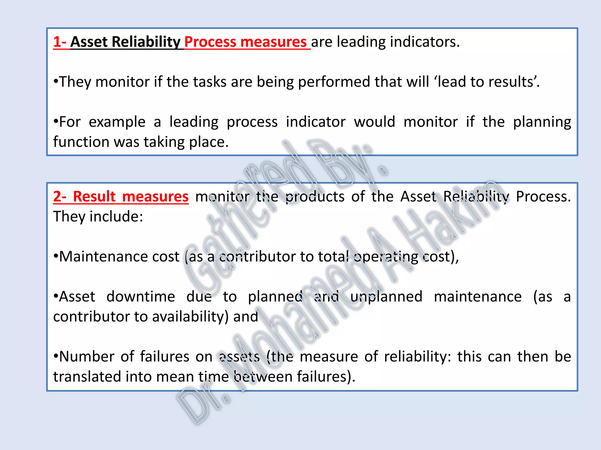 The elements are:
(a) the initial supplier (vendor or plant),
(b) a supplier,
(c) a manufacturer (production),
(d) a customer, and
(e) the final customer.
•It is a system of organizations, people, activities, information, and resources
involved in moving a product or service from supplier to customer.
•Supply chain activities transform natural resources, raw materials, and
components into a finished product that is delivered to the end customer.
Supply Chain
IntroductionReportingKPISuccessSummaryUtilizationBenchmark
AssetReliabilityProcessPerformanceMetricsLeadingMeasuresResultMeasures
 