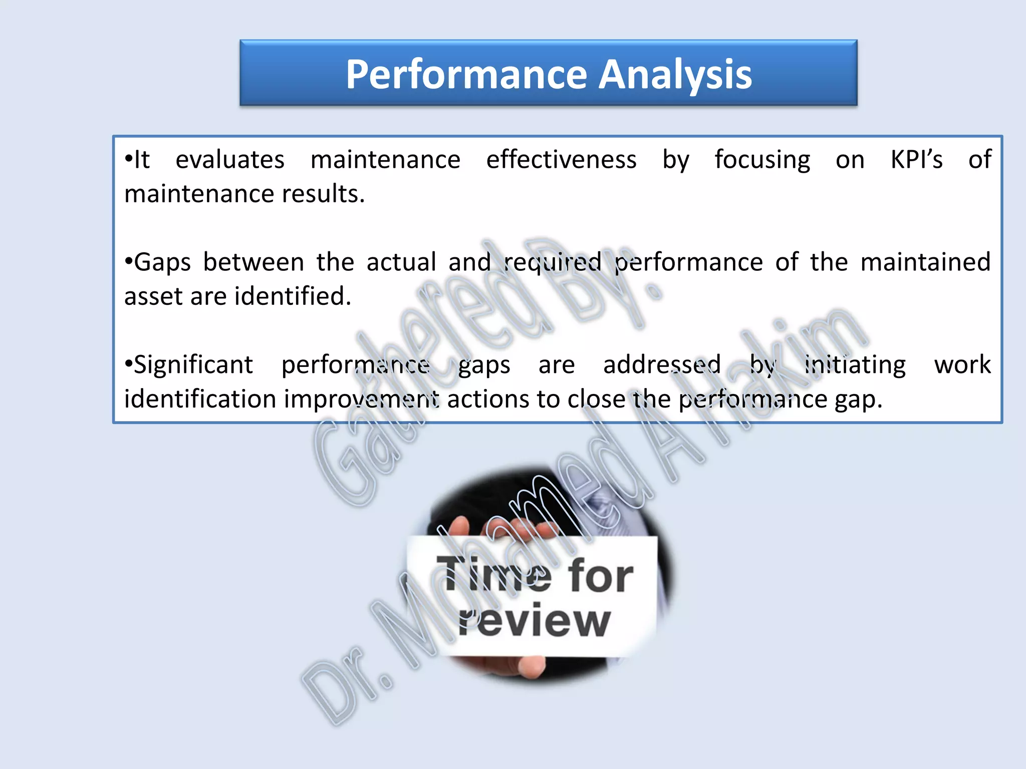 Work Order Closure
The percentage of work orders closed within a maximum of 3 days,
over the specified time period.
•The expectation is that >95% of all completed work orders should be
reviewed and closed within 3 days.
IntroductionReportingKPISuccessSummaryUtilizationBenchmark
IdentificationPlanningSchedulingExecutionFollowUpAnalysis
AssetReliabilityProcessPerformanceMetricsLeadingMeasuresResultMeasures
 