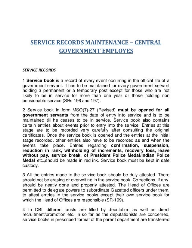 Maintenance Of Service Book And Leave Account Bose