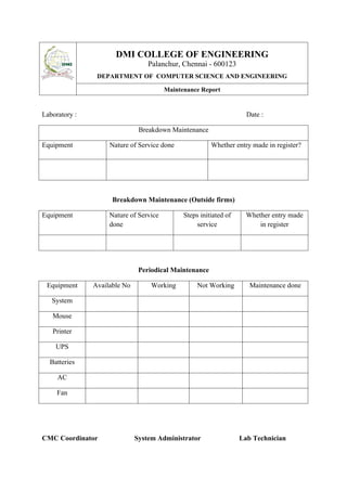 Engineering Maintenance Report maintenance report.docx MAINTENANCE REPORT | DOCX