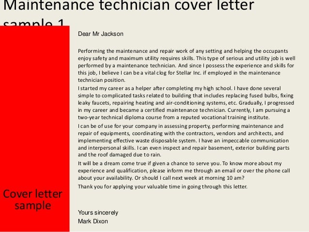 maintenance technician cover letter