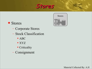 Stores Stores Corporate Stores Stock Classification ABC XYZ Criticality Consignment Stores 