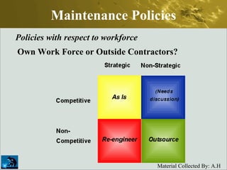 Maintenance Policies Policies with respect to workforce Own Work Force or Outside Contractors? 
