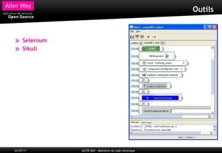 Outils



»    Selenium
»    Sikuli




22/07/11        ALTER WAY – Maintenir du code historique
 
