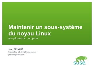 Maintenir un sous-système
du noyau Linux
(ou plusieurs... ou pas)


Jean DELVARE
Supporteur L3 et ingénieur noyau
jdelvare@suse.com
 