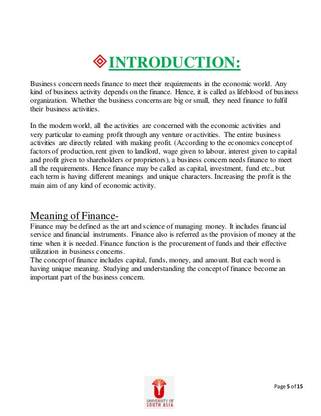 Introduction to finance assignment