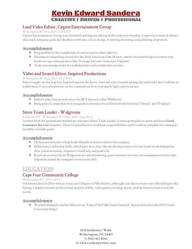 video editing resume