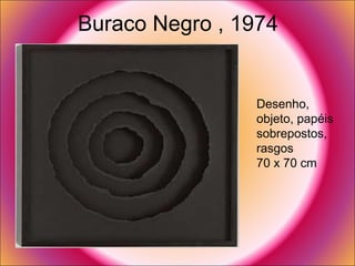 Buraco Negro , 1974 Desenho, objeto, papéis sobrepostos, rasgos  70 x 70 cm  