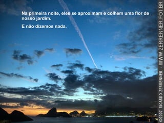 Na primeira noite, eles se aproximam e colhem uma flor de nosso jardim.  E não dizemos nada. 