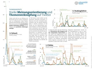 397                  3



        316


                     THEMENSASPEKTE                                                                                                                                    80     Vorstellung eines
                                                                                                                                                                              Gutachtens der Grünen
                                                                                                                                                                                                      Fall Studiengebühren
                     Starke Meinungsorientierung und                                                                                                                   60
                                                                                                                                                                                                       Alle Tweets Fall Studiengebühren, N=612
                                                                                                                                                                                                       Timeline 3-stündig
240
                     Themenverknüpfung auf Twitter                                                                                                                                               Budgetrede von Finanzministerin Fekter,

                                                                        Im Fall Scheuch wurde vielfach auf die                                                         40                        Fekter macht Budgetanagaben
                     Twitter wird nicht nur zur Diffusion von                                                                                                                                    in Schilling
                                                                        Geschichte politischer Korruption in




                                                                                                                                                  3-Stunden-Zeitraum
                     Nachrichten genutzt sondern weitgehend




                                                                                                                                                  Anzahl Tweets in
                     auch zur Interpretation. Dabei werden              Österreich, die nicht vorhandene Rück-                                                                                             Streit um Gutachten
                     politische Entwicklungen oftmals in einer          trittskultur oder die spezielle politische                                                     20
200
                     Weise kommentiert, die unterschiedliche            Kultur in Kärnten verwiesen, im Fall
                     Aspekte miteinander verbinden und die              Pelinka auf das Naheverhältnis poli-
                                                                        tischer Parteien zu anderen gesellschaft-                                                  0
                     Ereignisse an persönliche Erfahrungen
                                                                        lichen Institutionen, auf die Jugend als                                               17.10., 15h                                                           22.10., 24h
                     anknüpft.
                                                                        auch die Familie Niko Pelinkas, oder auch                       Es zeigt sich zudem, dass die Verbreitung             Ereignissen kommuniziert wurden. Im
160                                                                     auf die persönliche Berufserfahrung der                         von Informationen über Ereignisse und                 Fall Studiengebühren ist gut zu beob-
                                                                        NutzerInnen im Verhältnis zu jener                              ihre Interpretation Hand-in-Hand ge-                  achten, dass nicht alle Ereignisse auf
                     Fall Scheuch                                       Pelinkas. Hinzu kamen in beiden Fällen
                     Alle Tweets Fall Scheuch, N=1492                                                                                   hen, wobei neue Begebenheiten zuerst                  Twitter auch interpretiert werden. Die
                     Timeline 3-stündig                                 eine große Zahl an satirischen und                              berichtet und danach einige Stunden lang              Eskalation des Gutachtenstreits zu den




                                                                                                                                                                                                                                                     Maireder, A. (2012): Evolution von Nachrichten in der Netzöffentlichkeit. http://.....permalink.....
                                                                        sarkastischen Bemerkungen. Im Zeit-                             kommentiert werden. Im Fall Pelinka                   Studiengebührenmodellen wurde auf
                                                                        verlauf sind bei allen Themen aus-                              wurden in der Mehrheit interpretative                 Twitter zwar mitgeteilt, aber nur sehr
120                                                                     geprägte Höhepunkte der Aktivität auf                           Tweets abgesetzt, inbesondere nach 29.                zaghaft kommentiert.
                                                                        Twitter auszumachen.                                            Dezember, ab dem kaum mehr zu neuen
                     ZIB 2 Interview mit LH Dörfler
                                                                   Themenkategorie                         100
                                                                 der Tweets nach Zeit                                            Fall Pelinka
                         Auseindersetzung FP - Justiz           Alle Tweets je Fall, Anzahl                                                                                  Aufrufe zur                 Diverse Kommentare,
                                                                                                                                 Alle Tweets Fall Pelinka, N=1955            Bewerbung                   satirische Beiträge
                                                                  nach Themenkategorie                                           Timeline 3-stündig
80                                                                                                             80
                                  Satire und
                                  Kommentare Justiz                                                                                                                                                       Pelinka Interview,
                                                                     Aktuelles politisches                                                    Interview mit GI Wrabetz
                                                                    Geschehen = Beiträge                                                         in der OÖ Nachrichten                                    Reaktion ÖVP
                                                                 zum Kern der politischen                      60
                                                                Ent-wicklung des Themas
                                  Facebook-Protest,                                                                              Frühere Aussagen von Wrabetz,
                                  Demo-Aufrufe                                                                                   weitere Postenbesetzungen
40                                                                Kontext = Beiträge zu                        40
                                                                   Randentwicklungen,                                             kaum Daten während
3-Stunden-Zeitraum




                                                                                              3-Stunden-Zeitraum




                                                                      Informationen im                                            der Weihnachtsfeiertage
Anzahl Tweets in




                                                                Kontext des Geschehens                                            von 24. Dez, 21h
                                                                                              Anzahl Tweets in




                                                                                                                                  bis 26. Dez, 9h
                                                                                                                   20
                                                                  Gesamtinterpretation =
                                                               Kommentierende Beiträge,
                                                                   die sich nicht auf einen
  0                                                            einzelnen Aspekt beziehen                            0
 02.08., 9h                                      04.08., 24h                                                       23.12., 12h                                                                                                         30.12., 24h
 