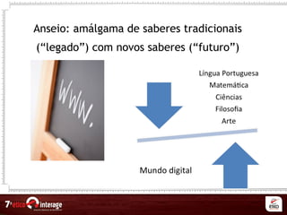 Anseio: amálgama de saberes tradicionais
(“legado”) com novos saberes (“futuro”)
 