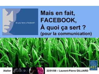 Atelier 22/01/08 – Laurent-Pierre GILLIARD Mais en fait, FACEBOOK, À quoi ça sert ? (pour la communication) 