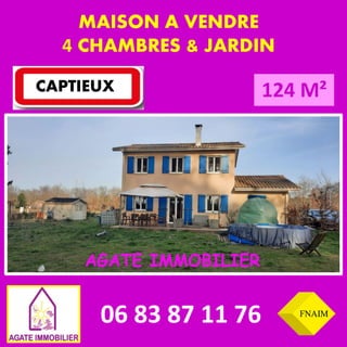 CAPTIEUX
MAISON A VENDRE
4 CHAMBRES & JARDIN
06 83 87 11 76
124 M²
 