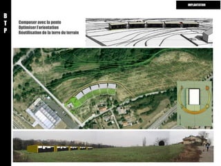 Composer avec la pente Optimiser l’orientation Réutilisation de la terre du terrain B T P IMPLANTATION 